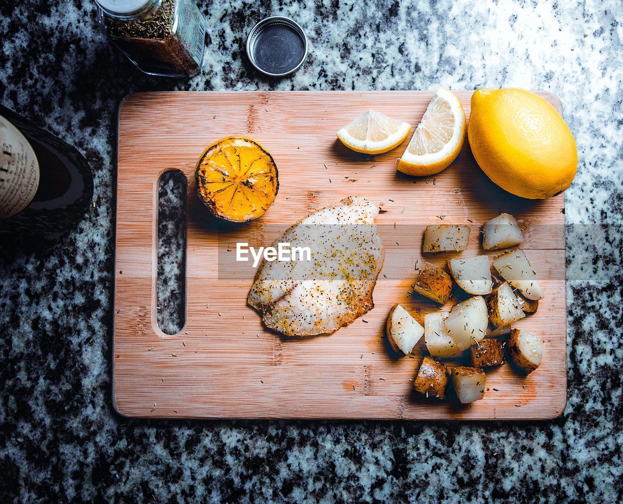 High angle view of food on table