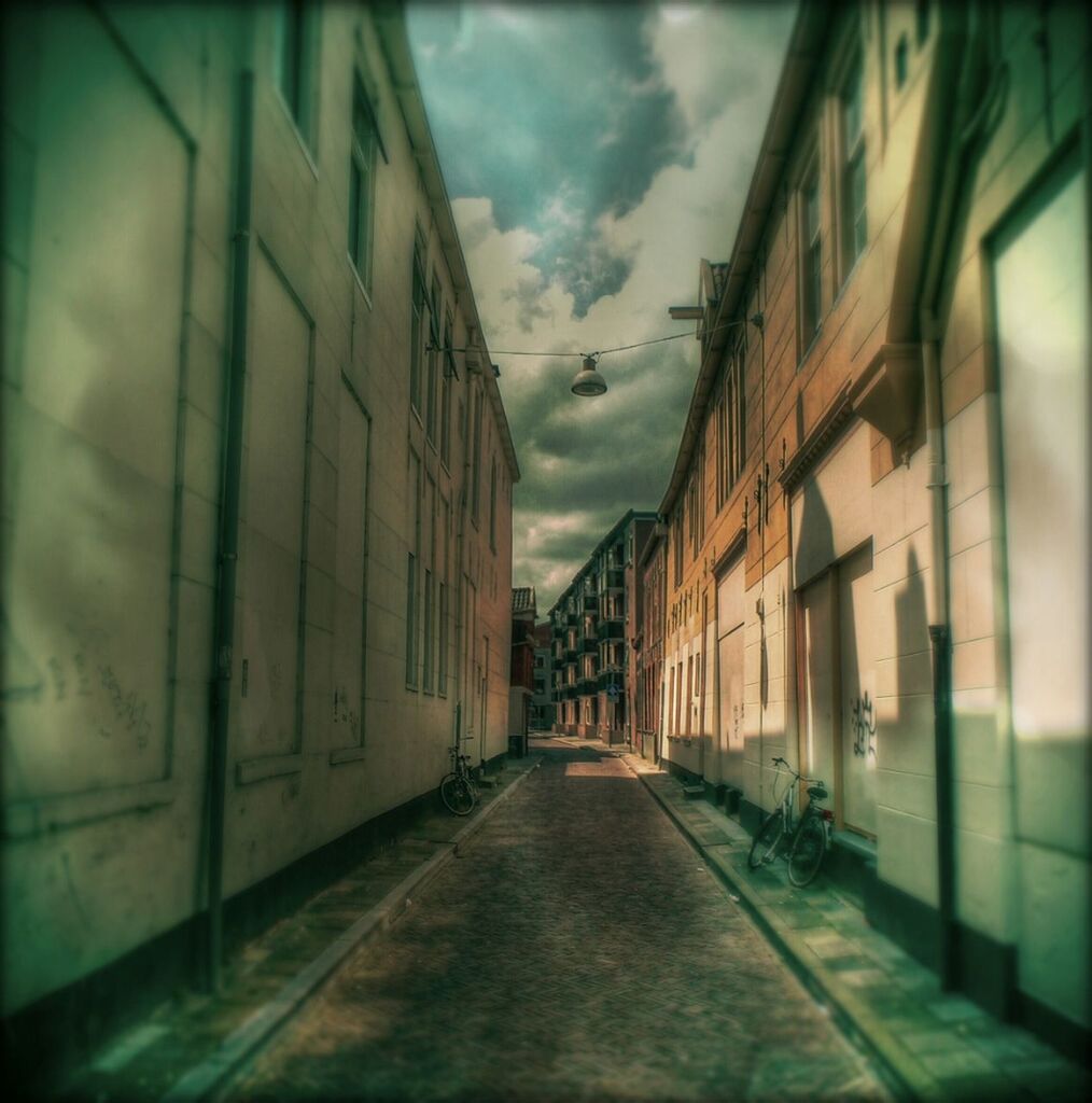 Narrow alleyway along buildings