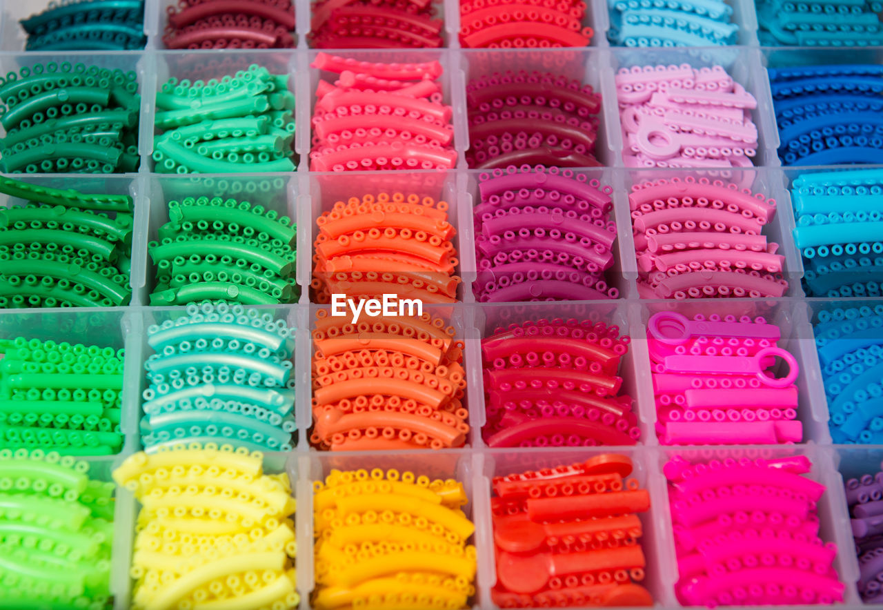 Full frame shot of multi colored teeth rubber