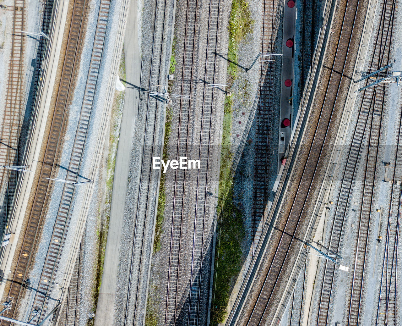 High angle view of railroad tracks in city