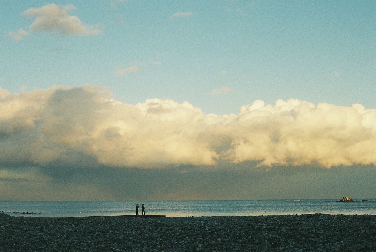 SCENIC VIEW OF BEACH AGAINST SKY DURING SUNSET