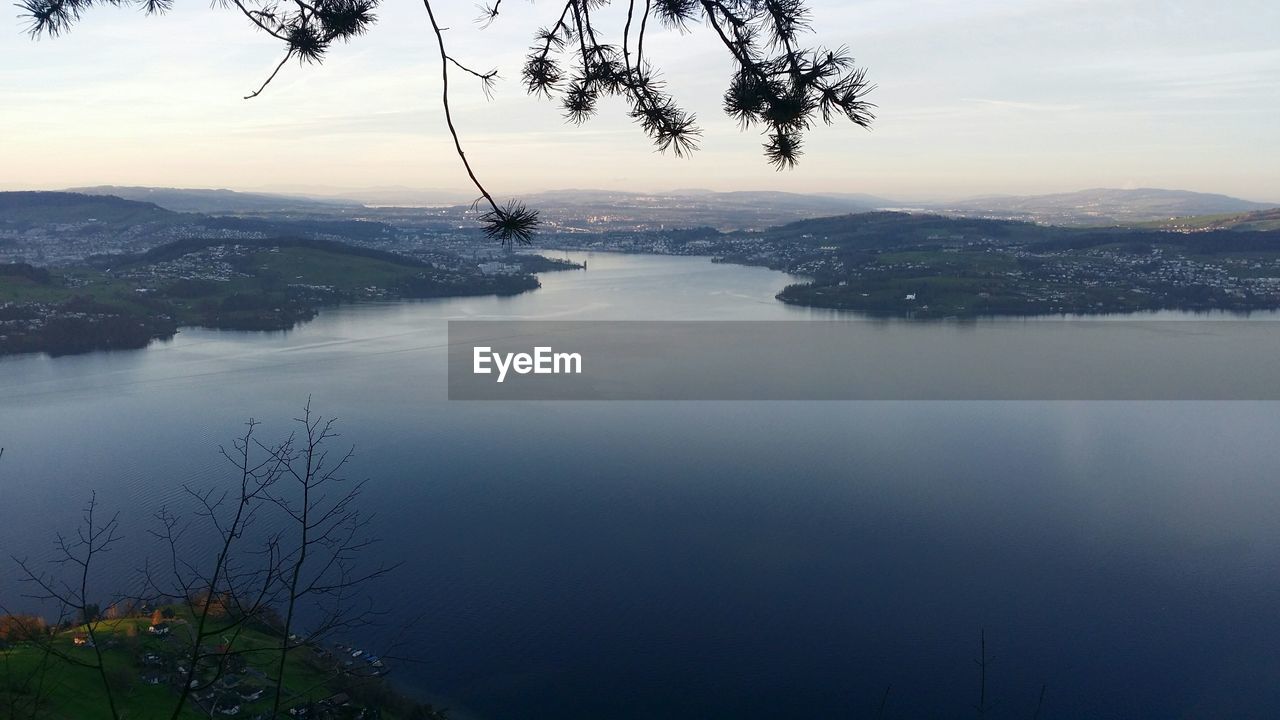 High angle view of lake by landscape