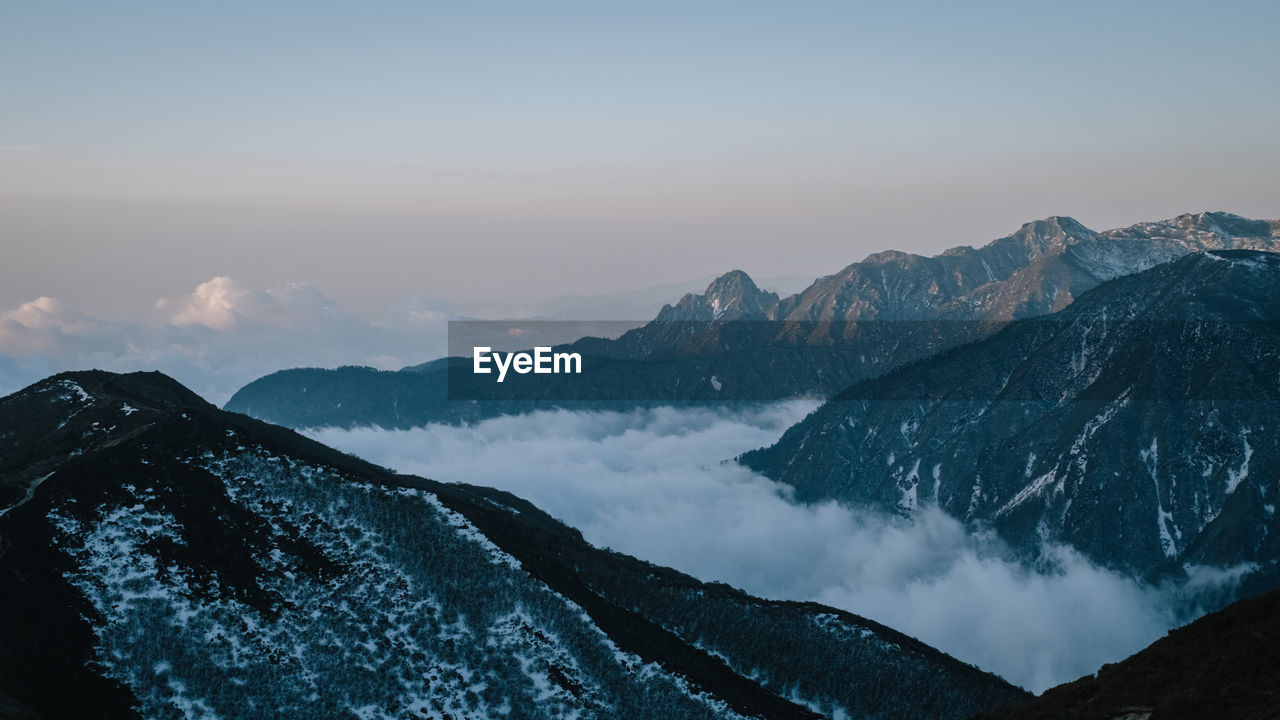 Scenic view of snowcapped mountains against sky