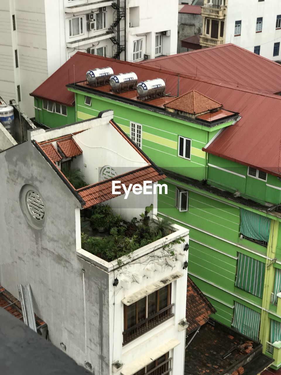 High angle view of residential buildings