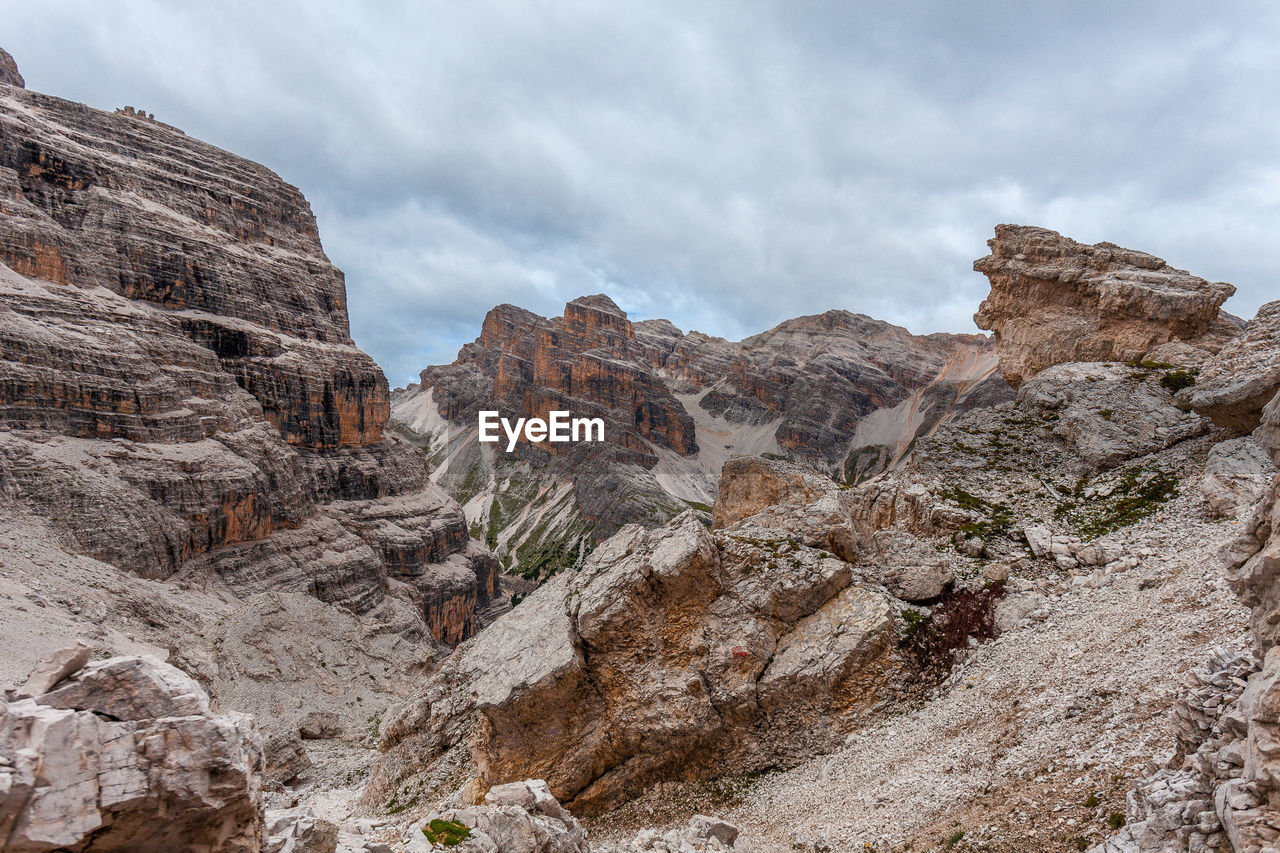 Panoramic view of rocky mountains against sky