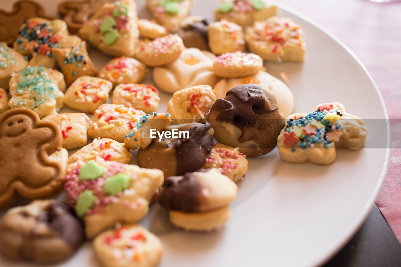 Close-up of cookies in plate