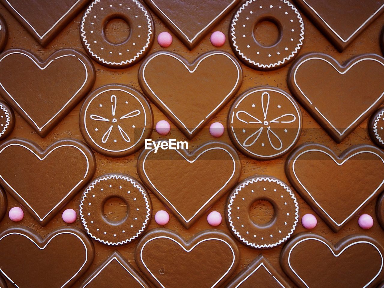 Full frame shot of heart and circle shaped chocolate
