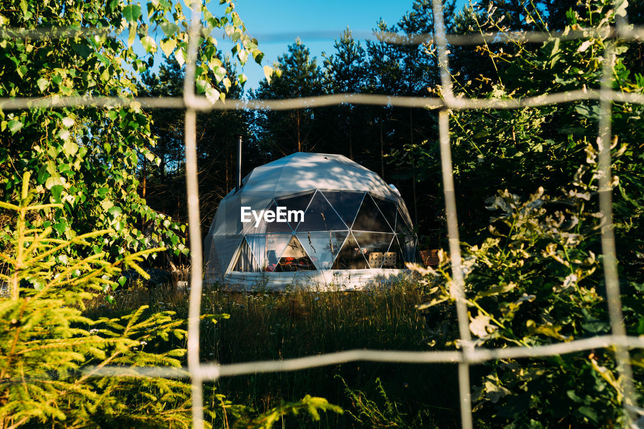 View of tent on grass against trees