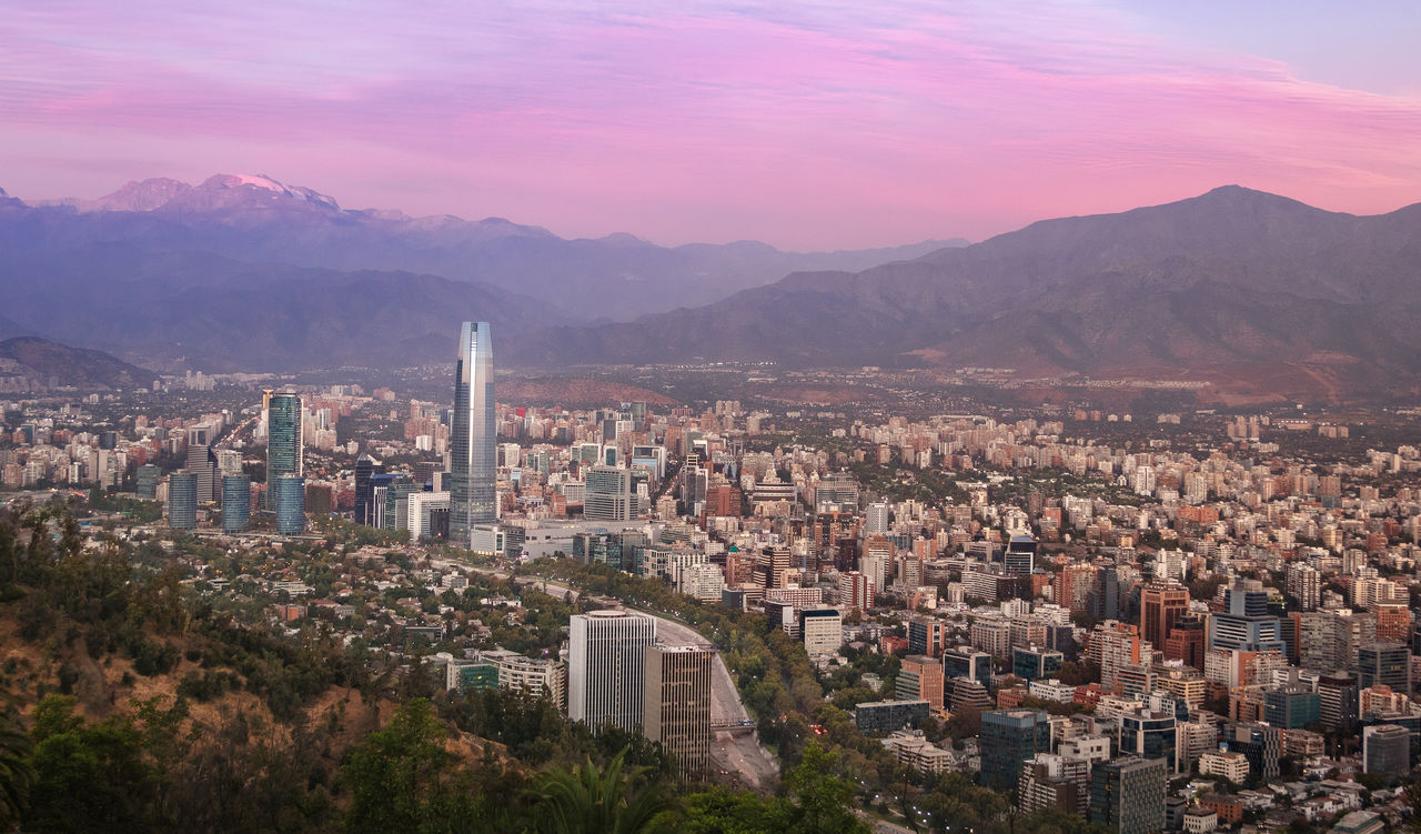 aerial view of townscape against sky during sunset