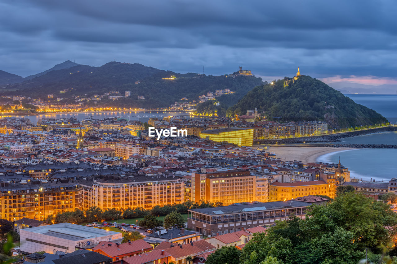 San sebastian at the basque coast in spain at night