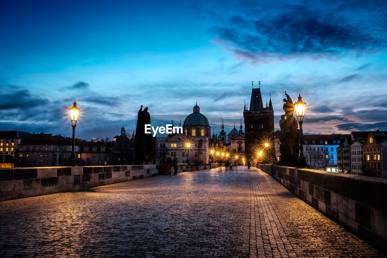 View of illuminated city at night