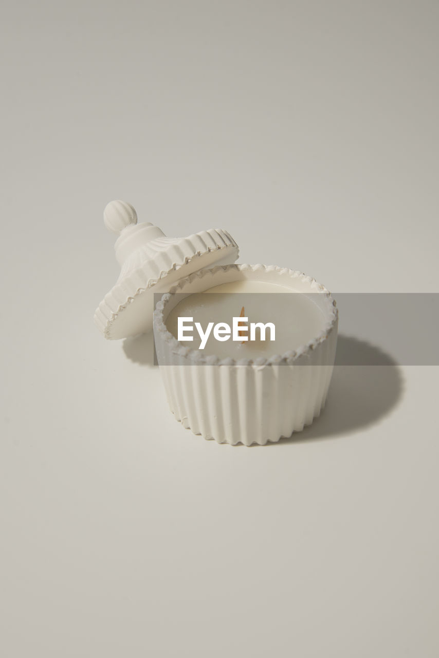 high angle view of cupcakes on white background