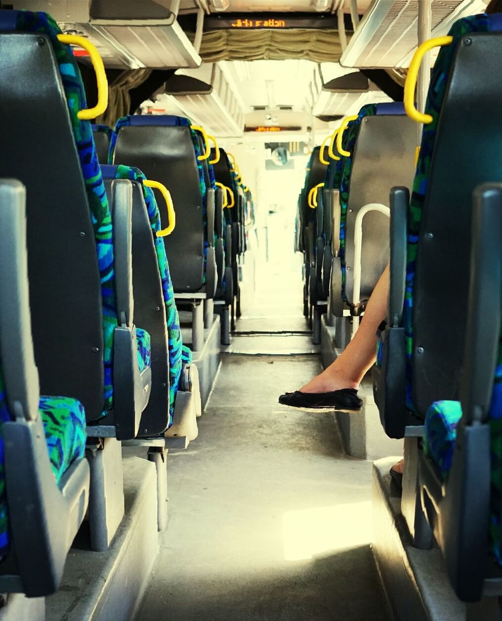 Seats and aisle in train