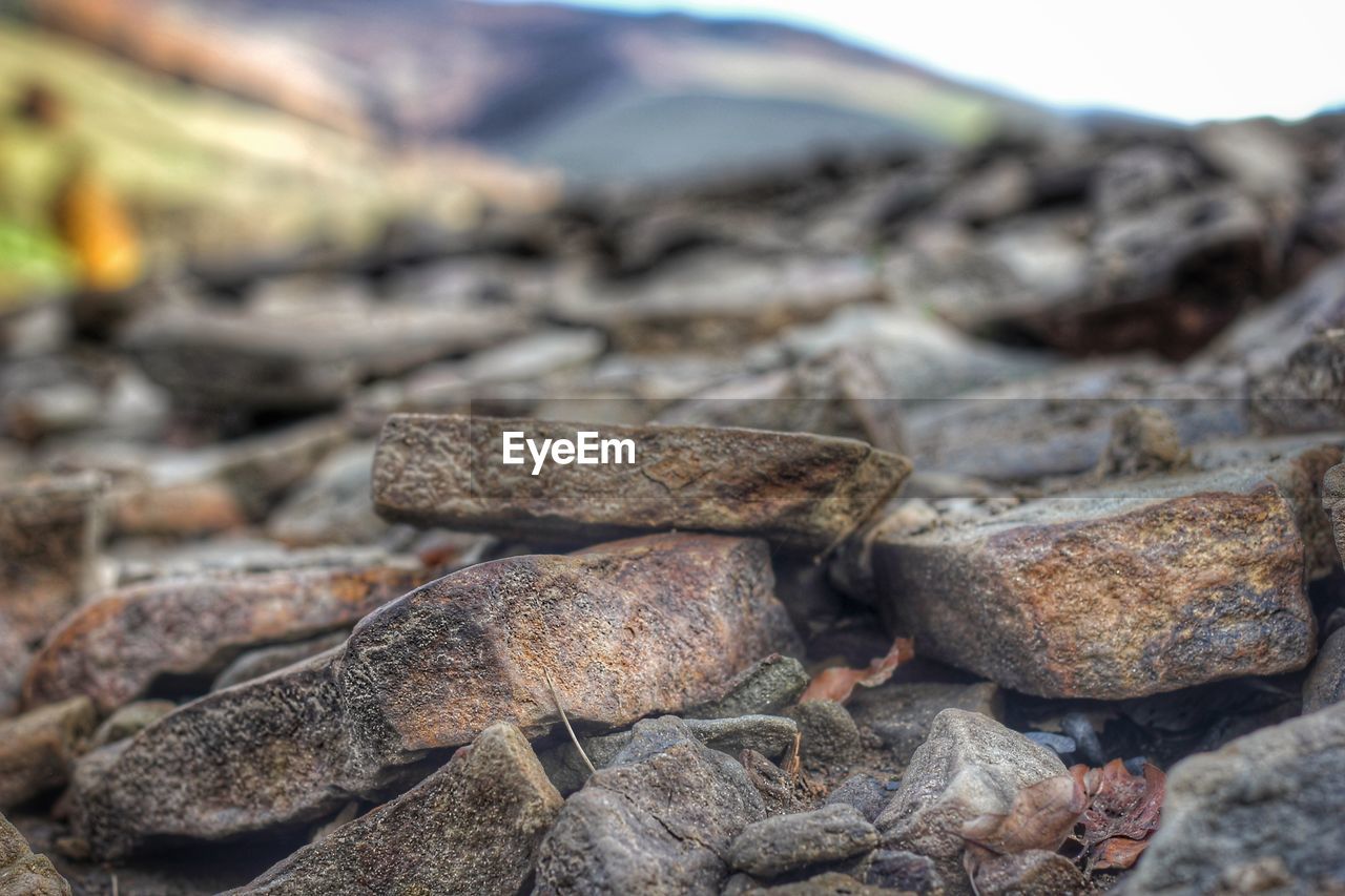 Close-up of stones on rock