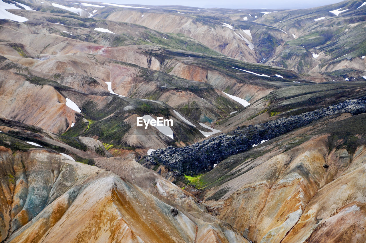 High angle view of landscape and mountains