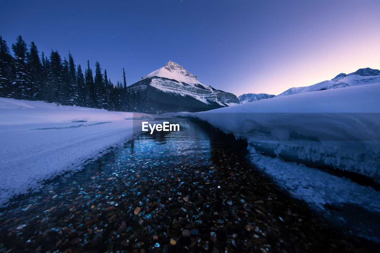 Scenic view of snowcapped mountains against clear sky