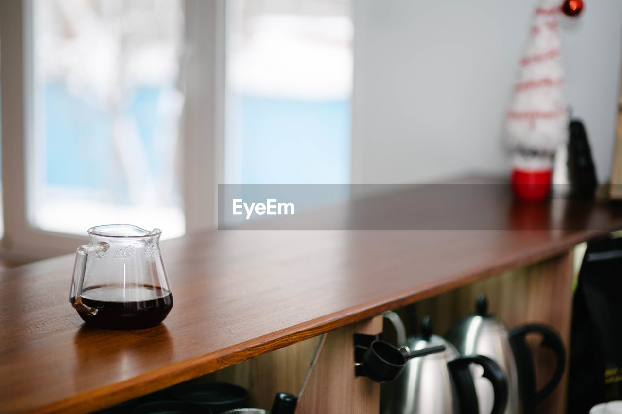 Close-up of drink on table at home