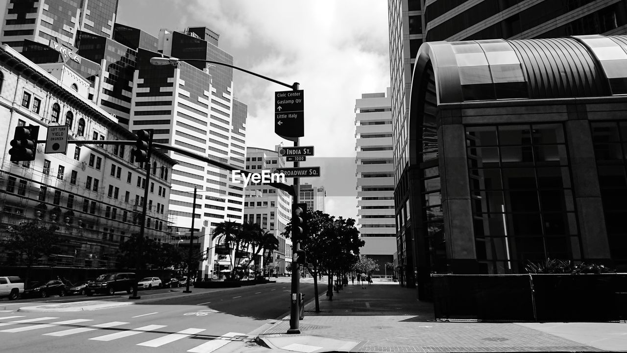 CITY STREET AMIDST BUILDINGS AGAINST SKY