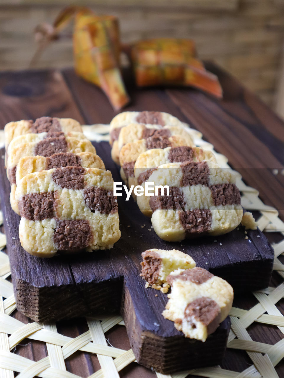 Closeup of malay traditional cookies known as biskut dam in selective focus