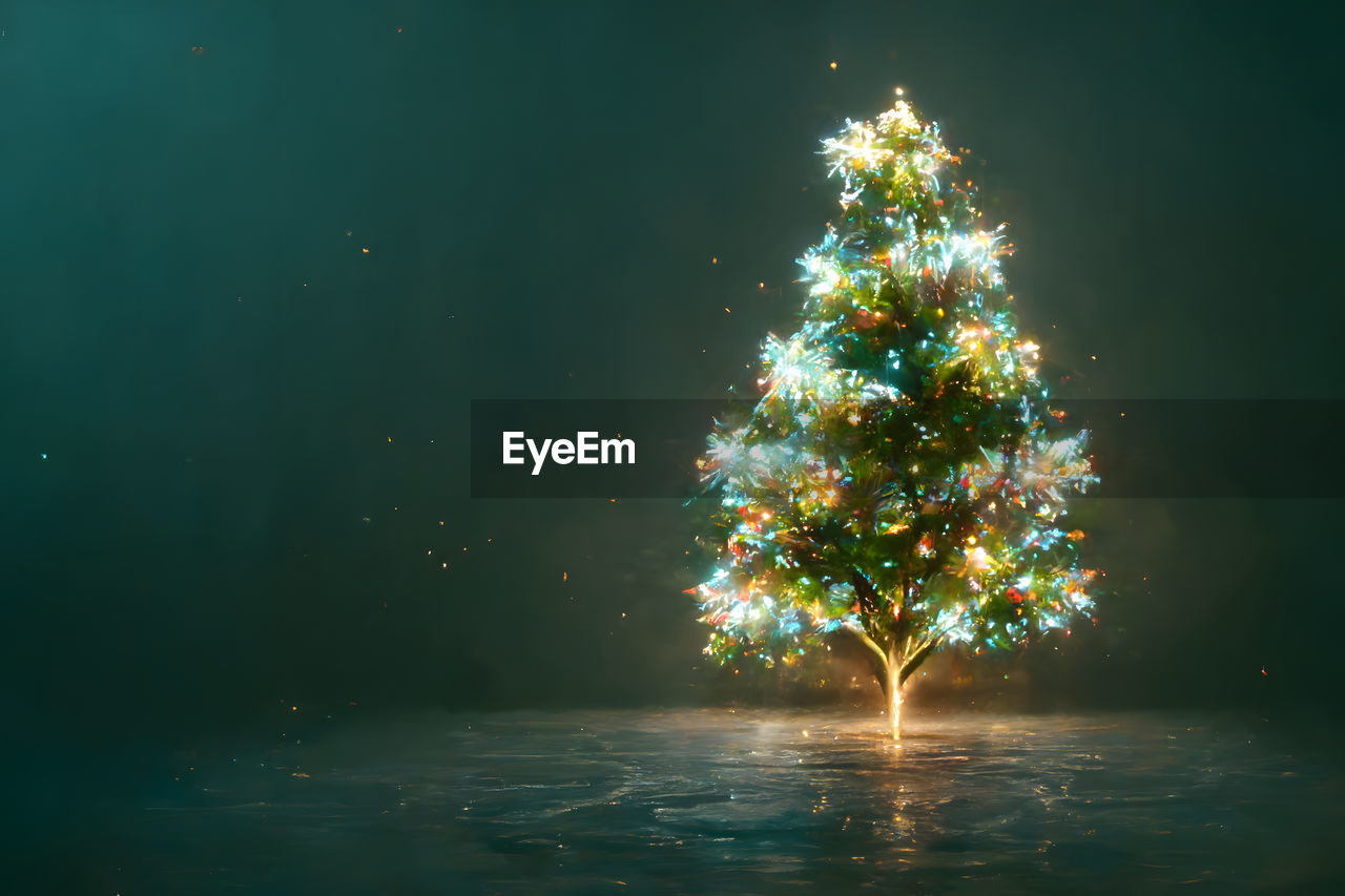Christmas tree on gray backgound, neural network generated art