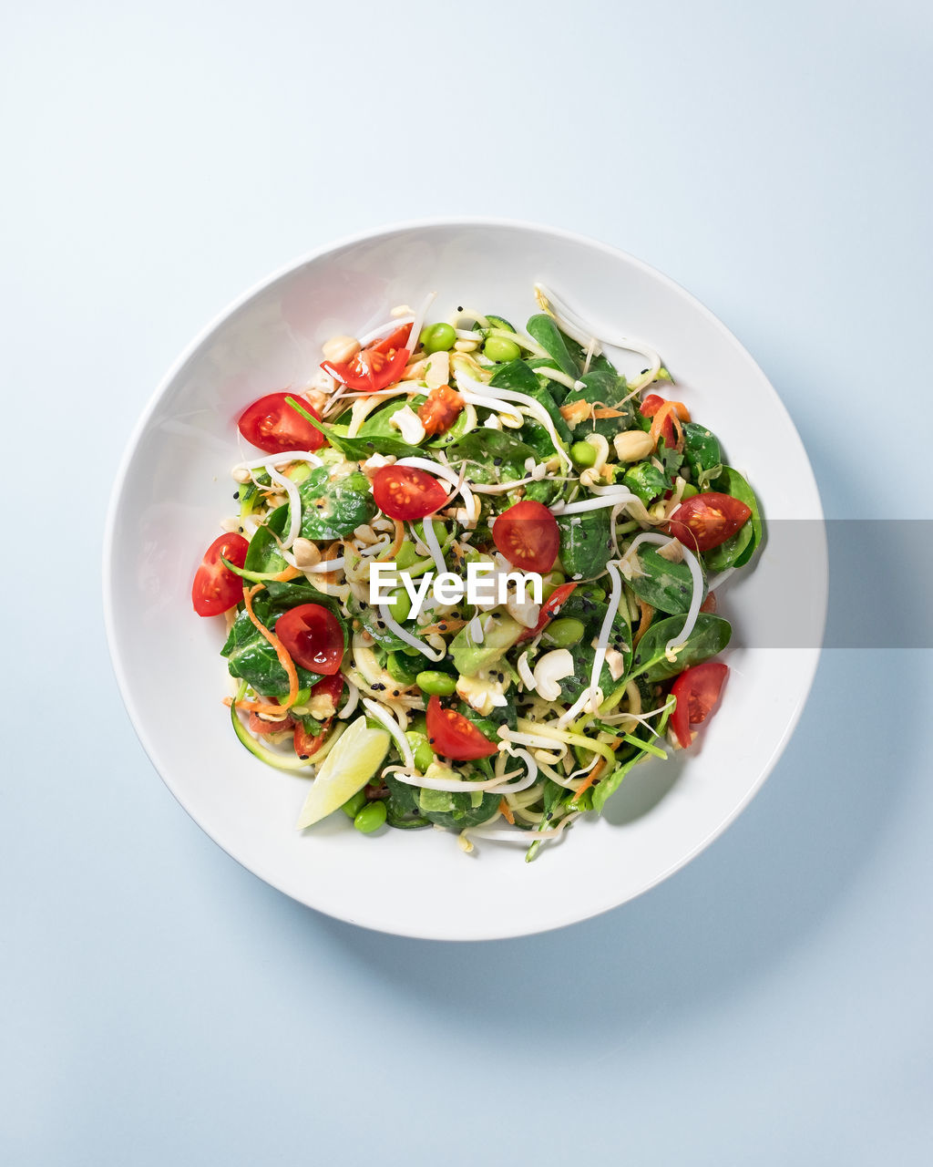 High angle view of salad in plate on table