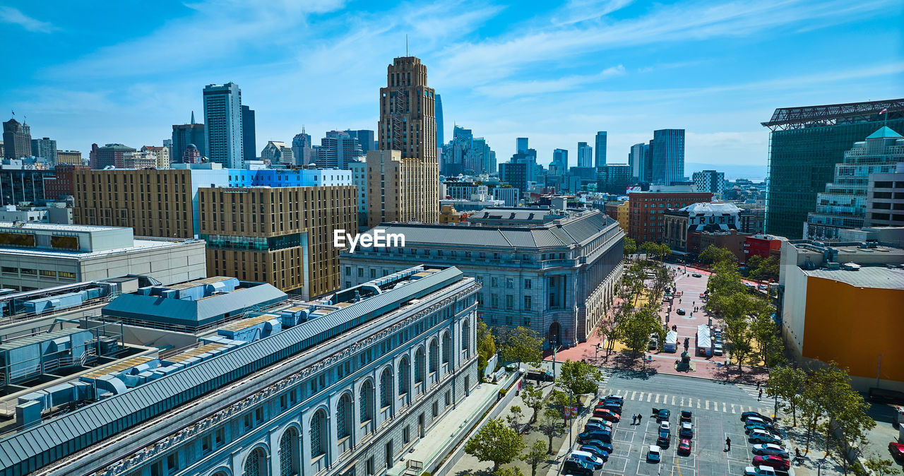 high angle view of cityscape against sky