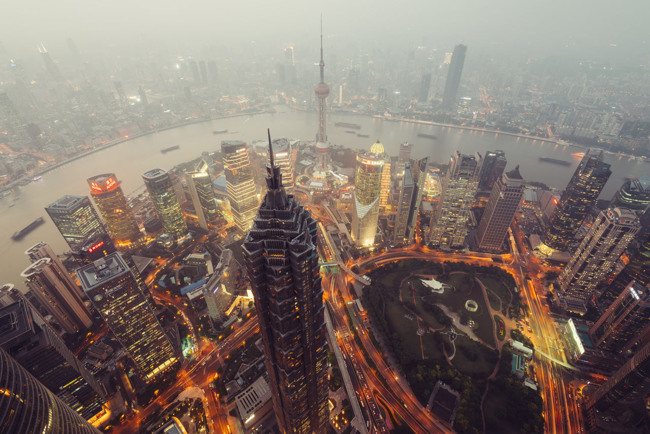 Night view of shanghai's financial district.