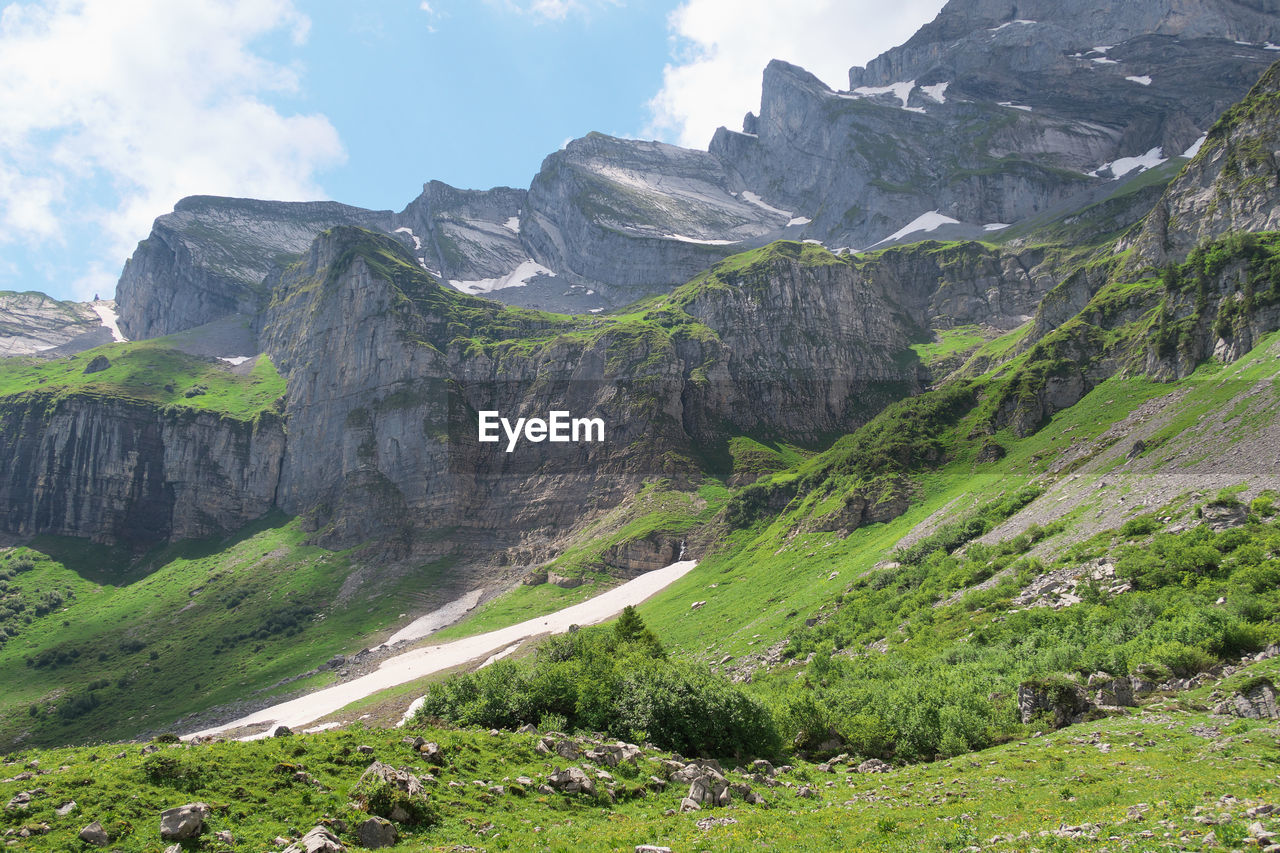 Scenic view of rocky mountains against sky