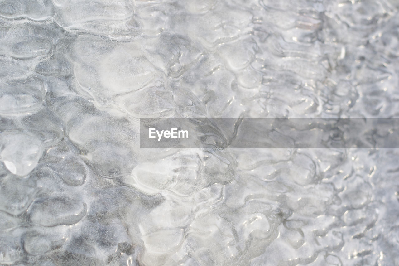HIGH ANGLE VIEW OF WATER IN ICE