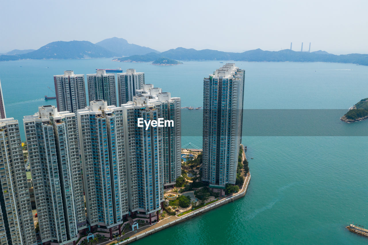 High angle view of buildings in city