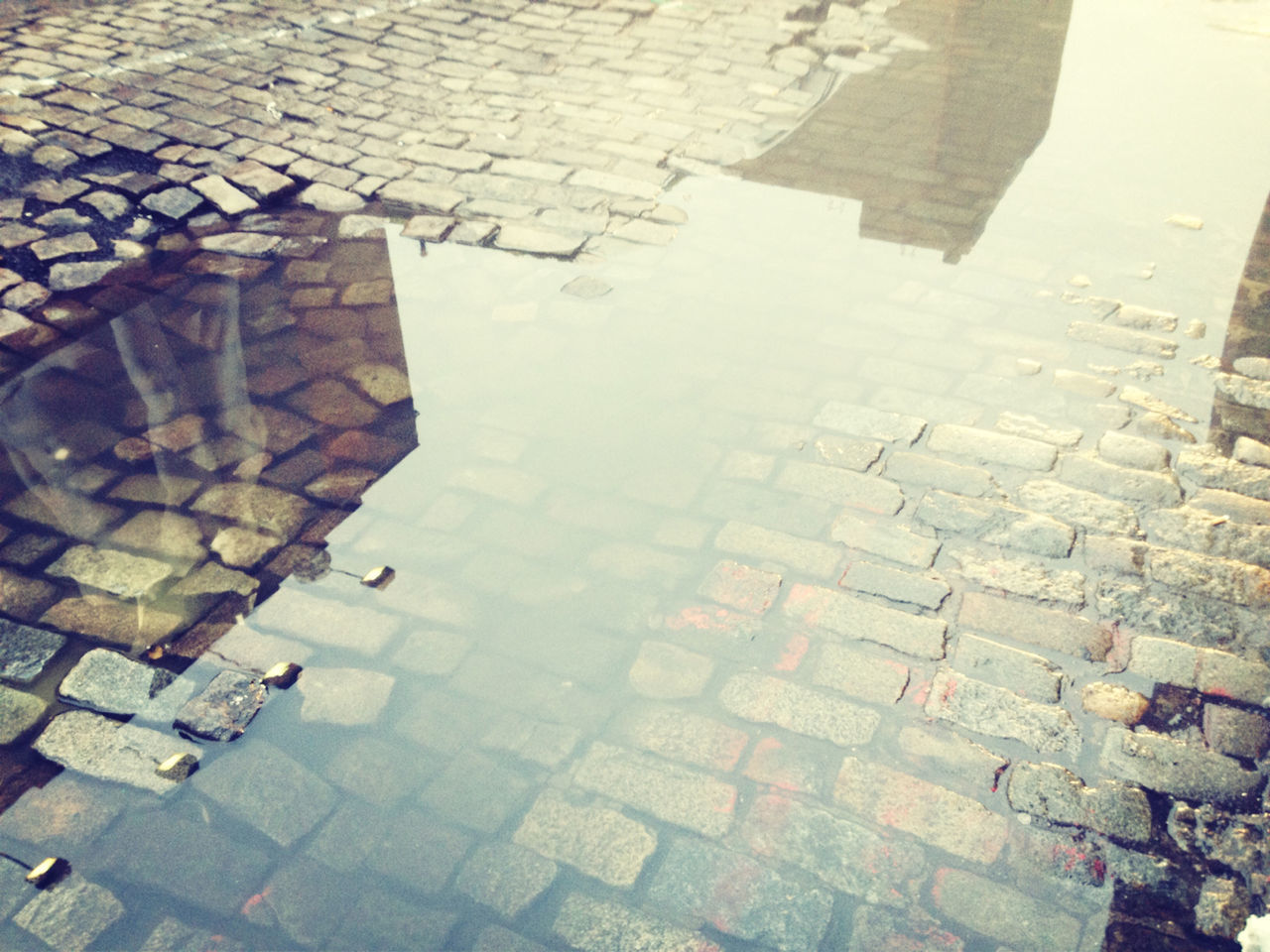 Puddle on cobbled street