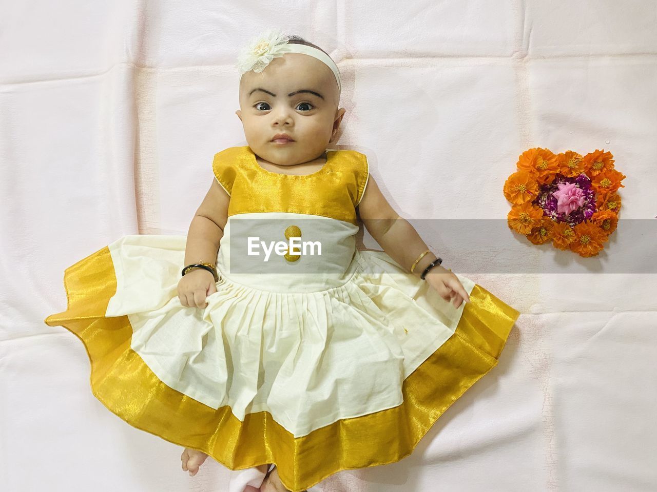 High angle view of cute girl in onam celebration 