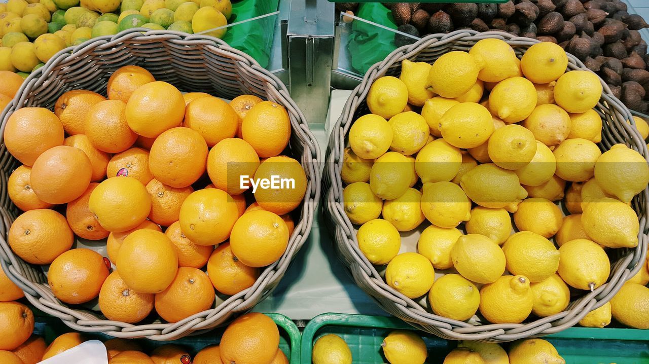 High angle view of fresh fruits at market stall