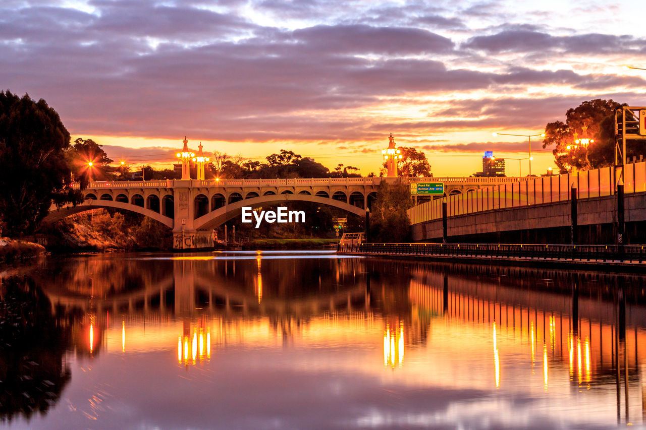 Church street bridge over yarra river reflection against sky during sunset