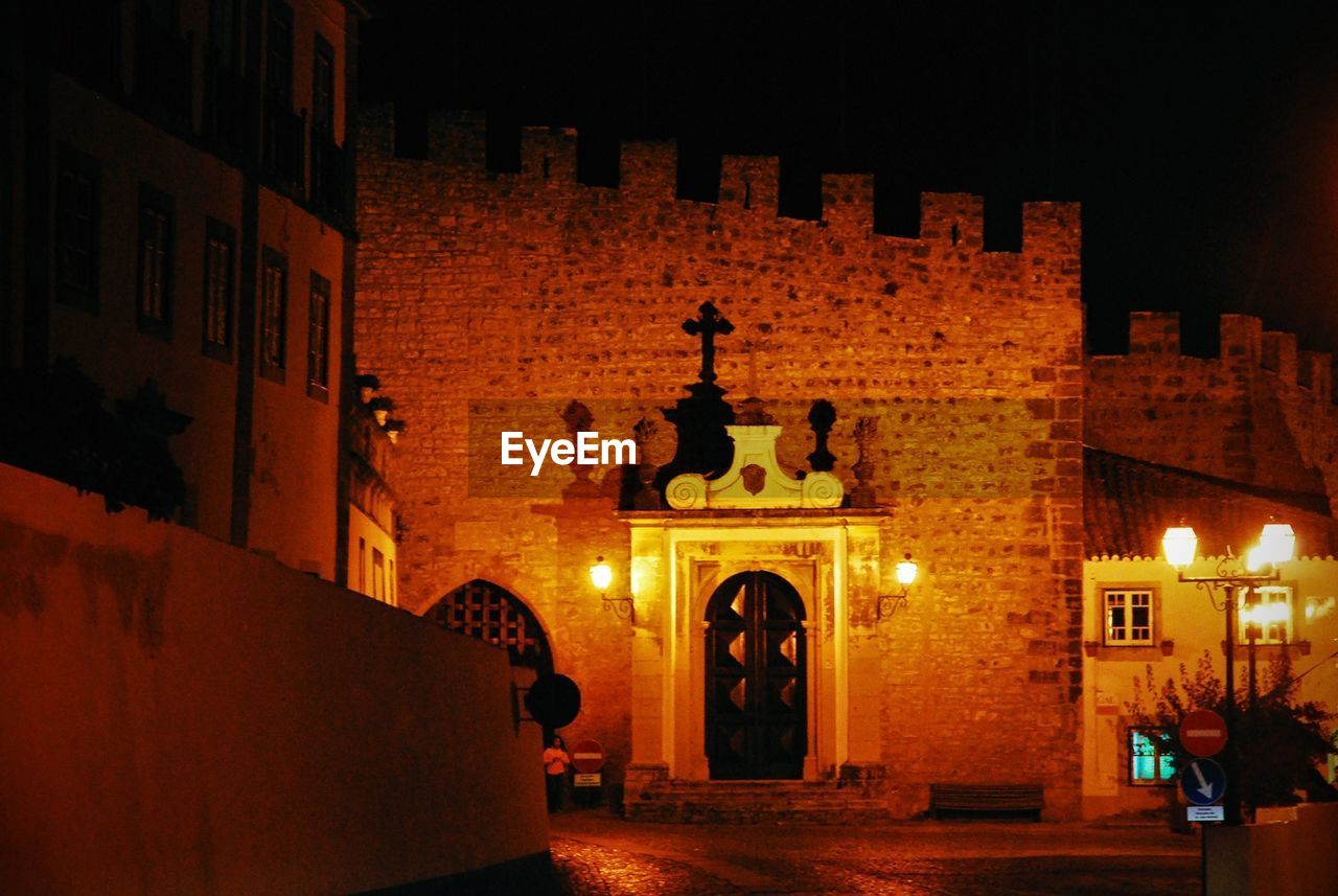 Church facade at night