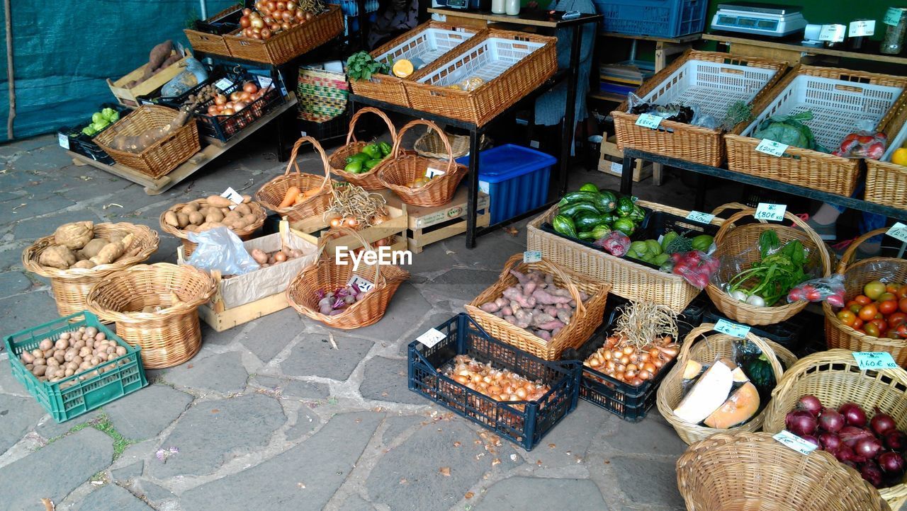 High angle view of vegetables in whicker basket