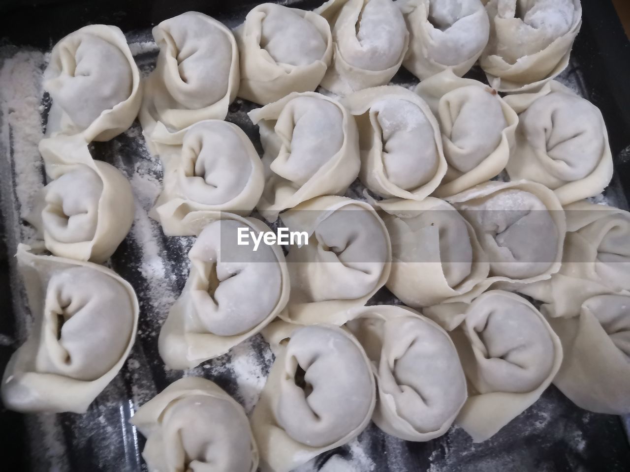 High angle view of dumplings on table