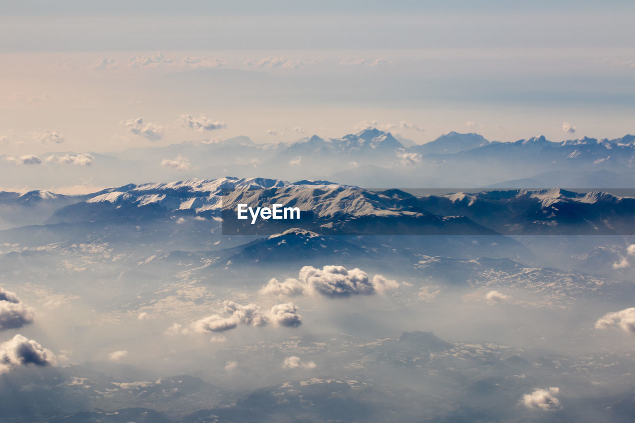 View of snow covered rocky mountains