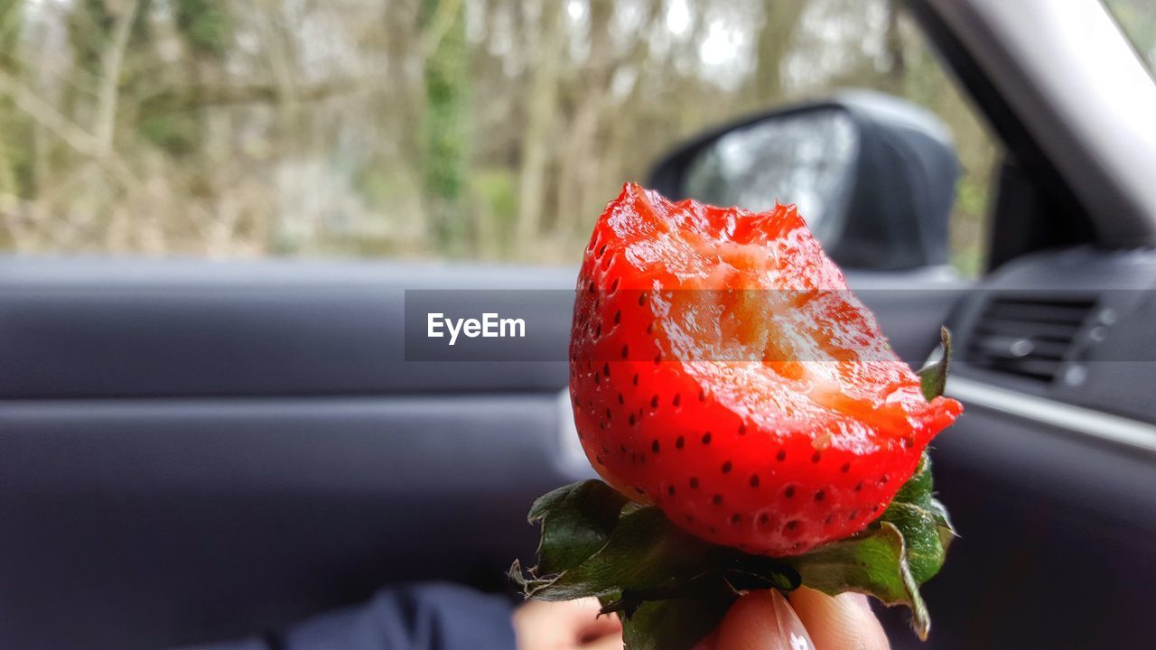 Close-up of half eaten strawberry