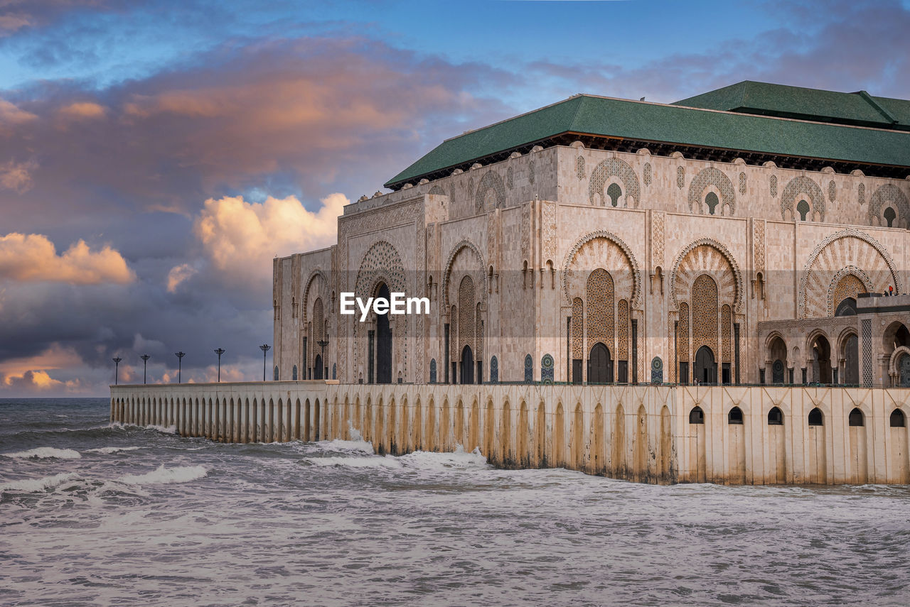 Hassan ii mosque, the largest mosque with waves on the atlantic ocean