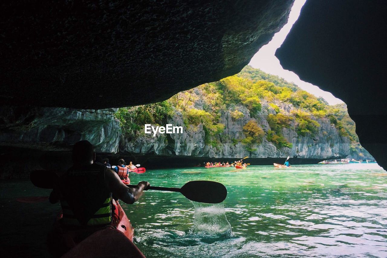 Kayaks on river