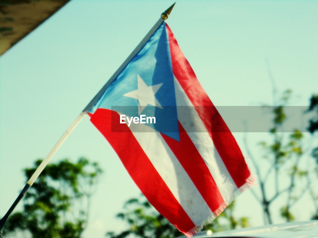 Low angle view of flag against sky