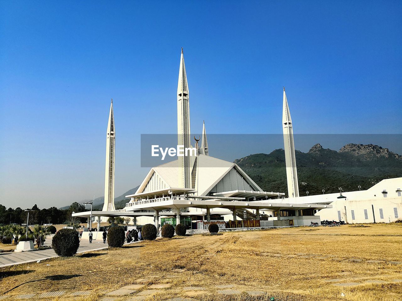View of greatest mosque against clear blue sky