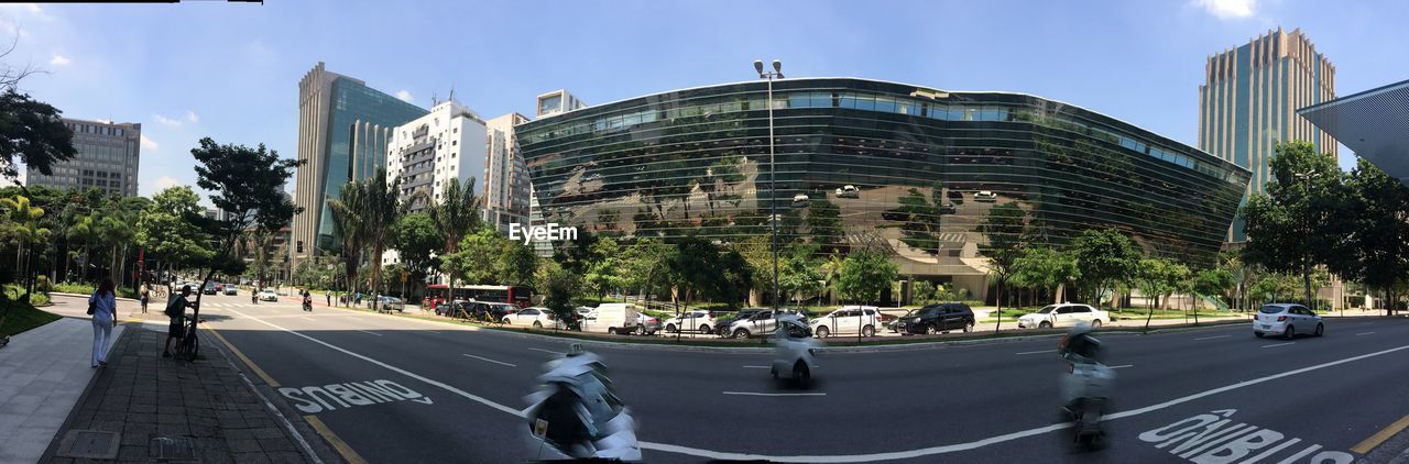 PANORAMIC VIEW OF CITY STREET AND BUILDINGS