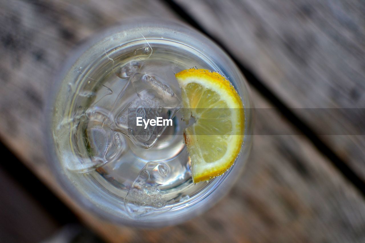 High angle view of drink on table