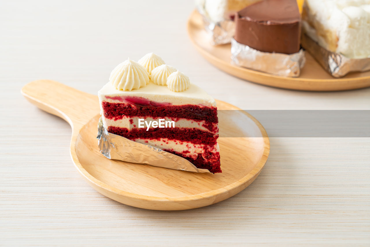 high angle view of dessert on table