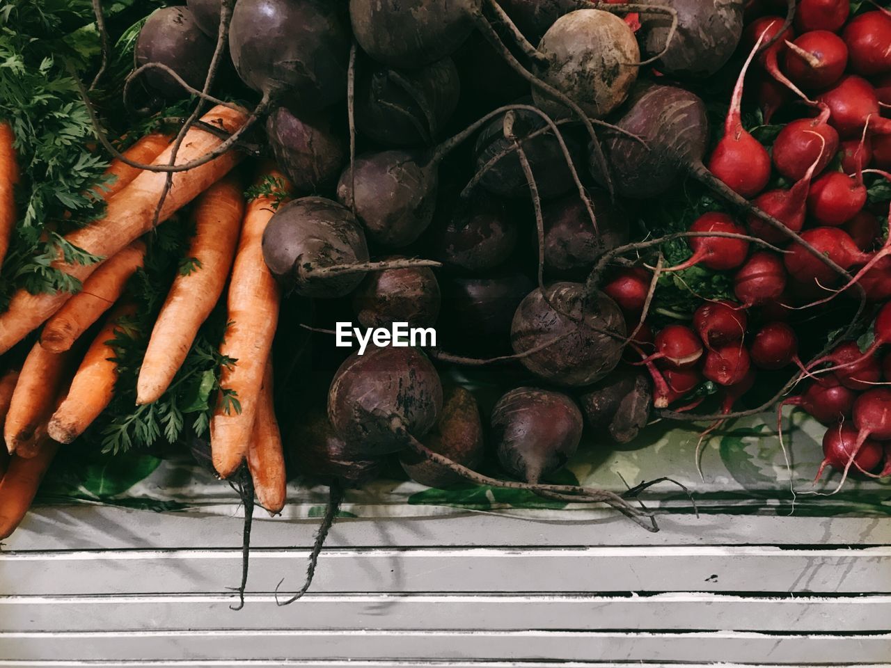 High angle view of vegetables for sale