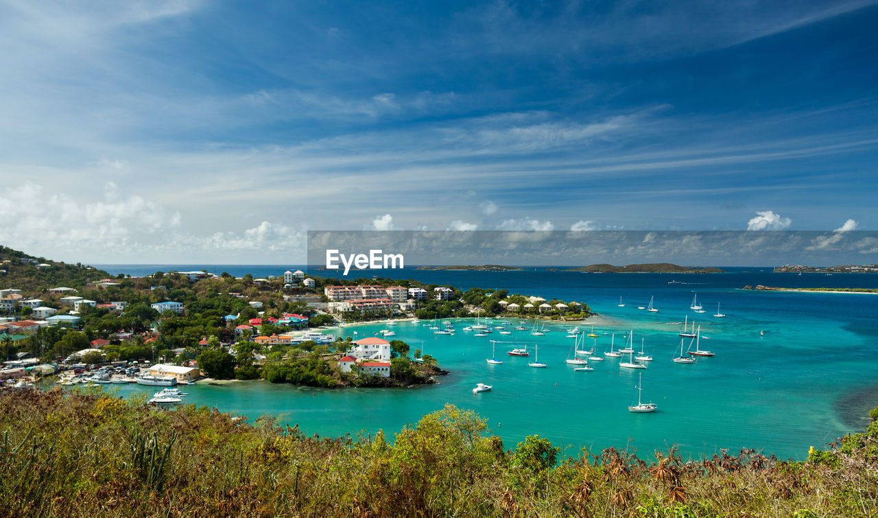 Scenic view of bay against sky