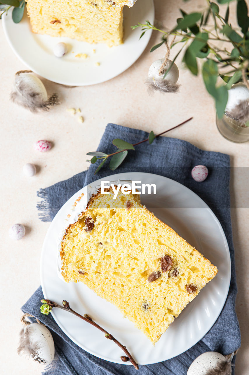 Easter composition with traditional orthodox sweet bread. kulich 