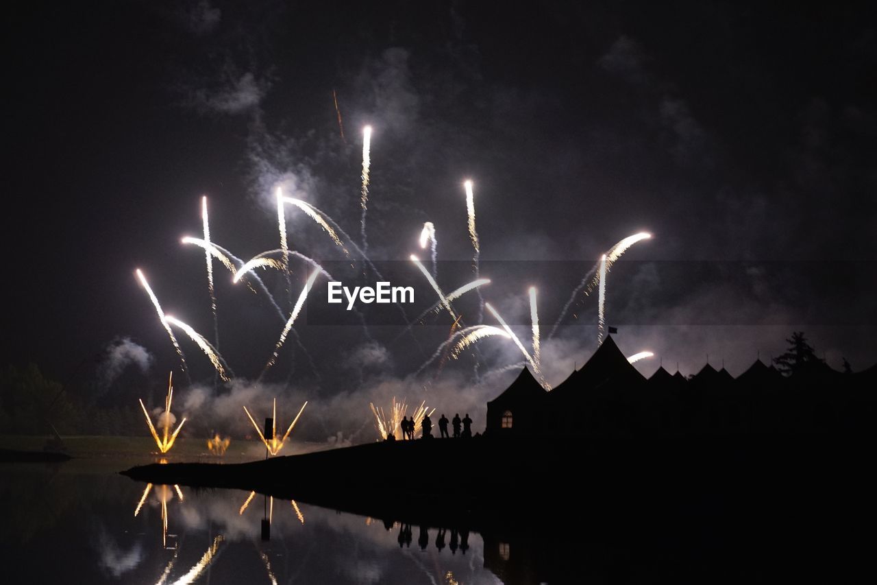 Low angle view of firework display against sky at night